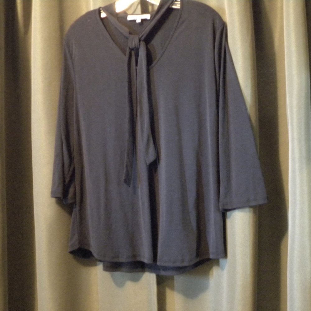 RO & DE Black Blouse with Tie Neckline  EP1722P
